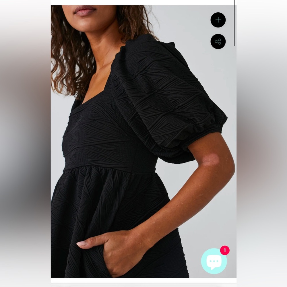 Free People Black Textured Puff-Sleeve Midi Dress